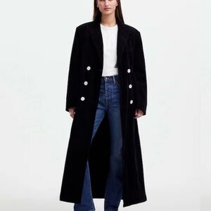 NWT Madewell Alexa Chung Black Double-Breasted Corduroy Long Trench Coat